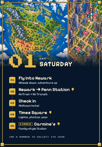 Day 1: flight map and the first day's stops